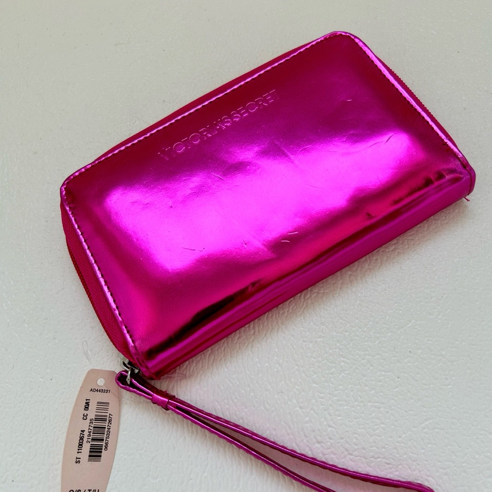Victoria's Secret Shimmering Hot Pink Wristlet Wallet Clutch
